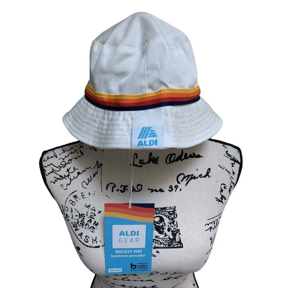NWT ALDI Gear White Bucket Hat with Stripes Spring 2024